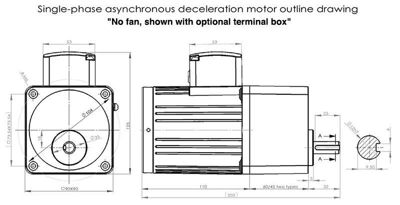 drawing MPC90 Permanent Split Capacitor PSC Gearmotor